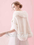 Ivory Faux Fur Bridal Jackets with Pockets Wedding Wrap WJ0011-SheerGirl