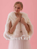 Ivory Faux Fur Bridal Jackets with Pockets Wedding Wrap WJ0011-SheerGirl