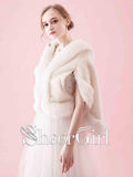 Ivory Faux Fur Bridal Jackets with Pockets Wedding Wrap WJ0011-SheerGirl