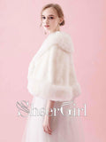 Ivory Faux Fur Wedding Wraps Short Bridal Cape WJ0009-SheerGirl