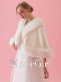 Ivory Faux Fur Wedding Wraps Short Bridal Cape WJ0009-SheerGirl