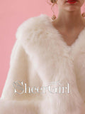 Ivory Faux Fur Wedding Wraps Short Bridal Cape WJ0009-SheerGirl