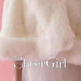 Ivory Faux Fur Wedding Wraps Short Bridal Cape WJ0009-SheerGirl