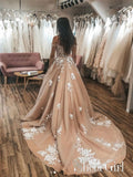 Ivory Floral Appliqued Champagne Off Shoulder Wedding Gowns Court Train Beaded Wedding Dresses AWD1650-SheerGirl