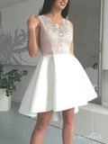 Ivory High Low Hoco Dress V Neck Lace Applique Plus Size Homecoming Dresses ARD1686-SheerGirl