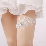 Ivory Lace Applique Wedding Garters with Rhinestone ACC1025-SheerGirl