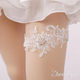 Ivory Lace Applique Wedding Garters with Rhinestone ACC1025-SheerGirl