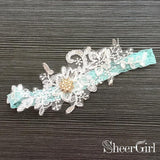 Ivory Lace Applique Wedding Garters with Rhinestone ACC1025-SheerGirl