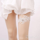 Ivory Lace Applique Wedding Garters with Rhinestone ACC1025-SheerGirl