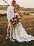 Ivory Lace Beach Wedding Dresses Sweetheart Neck Rustic Boho Wedding Dresses AWD1156-SheerGirl