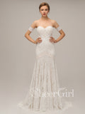 Ivory Lace Beach Wedding Dresses Sweetheart Neck Rustic Boho Wedding Dresses AWD1156-SheerGirl