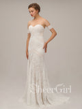 Ivory Lace Beach Wedding Dresses Sweetheart Neck Rustic Boho Wedding Dresses AWD1156-SheerGirl