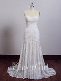 Ivory Lace Beach Wedding Dresses Sweetheart Neck Rustic Boho Wedding Dresses AWD1156-SheerGirl