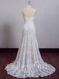 Ivory Lace Beach Wedding Dresses Sweetheart Neck Rustic Boho Wedding Dresses AWD1156-SheerGirl