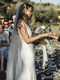 Ivory Lace Country Wedding Dresses V Neck Mermaid Wedding Dress AWD1175-SheerGirl