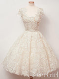 Ivory Lace Short Homecoming Dresses A-line Formal Dress With Cap Sleeves ARD2446-SheerGirl