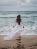 Ivory Long Sleeve Rustic Wedding Dresses Backless Sheath Beach Wedding Dress AWD1219-SheerGirl