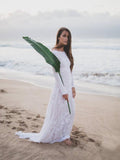 Ivory Long Sleeve Rustic Wedding Dresses Backless Sheath Beach Wedding Dress AWD1219-SheerGirl