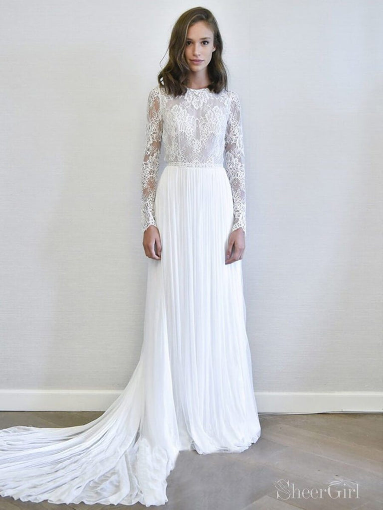Ivory Long Sleeve Wedding Dresses Detachable Bridal Dress AWD1574 ...