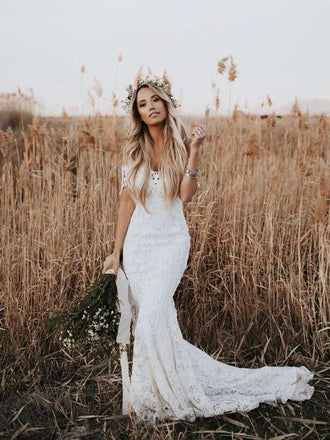 Ivory Lace Strapless Boho Beach Wedding Dresses, AB1530 – AlineBridal