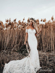 White Mermaid Lace Rustic Wedding Dresses Off the Shoulder