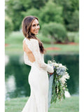 Ivory Mermaid Wedding Dresses Backless Long Sleeve Lace Wedding Dresses AWD1134-SheerGirl