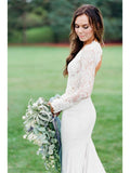 Ivory Mermaid Wedding Dresses Backless Long Sleeve Lace Wedding Dresses AWD1134-SheerGirl