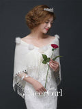 Ivory Soft Bridal Wraps Wedding Shawls with Tassels WJ0018-SheerGirl