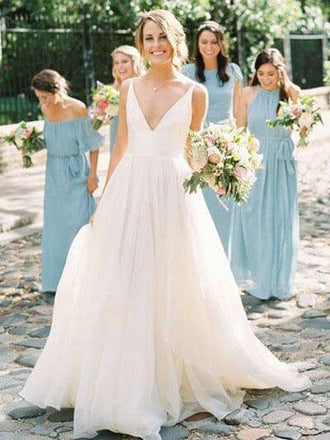 Short Sleeve Boho Wedding Dresses Ivory Lace & Chiffon Rustic