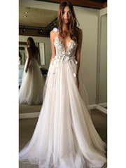 Sequin Tulle Wedding Dresses Crystals Deep V-neck Spaghetti Straps –  loveangeldress
