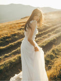 Ivory Tulle Rustic Wedding Dresses Lace Applique See Through Wedding Dress AWD1197-SheerGirl