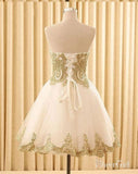 Ivory Tulle with Gold Lace Appliqued Sweetheart Neck Homecoming Dresses,apd2549-SheerGirl