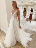 Ivory Vivid Flowers Wedding Dress with Unlined Bodice and V-neck Neckline AWD1700-SheerGirl