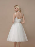 Knee Length Casual Wedding Dresses Beaded Short Summer Wedding Dresses AWD1033-SheerGirl