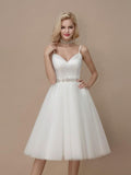 Knee Length Casual Wedding Dresses Beaded Short Summer Wedding Dresses AWD1033-SheerGirl