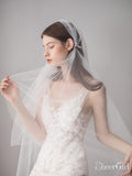 Knee Length Juliet Cap Veils Asymmetrical Hem Bridal Veil ACC1082-SheerGirl