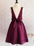 Knee Length Plum Homecoming Dresses Backless Cheap Simple Short Prom Dress ARD1482-SheerGirl