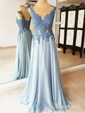 Lace Applique Long Formal Dresses Light Blue Cheap Wedding Guest Dresses APD3513-SheerGirl