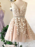 Lace Applique Short Homecoming Dress V-neck Formal Dresses ARD2374-SheerGirl