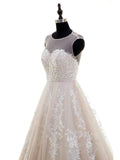 Lace Appliqued Nude Tulle Chapel Train Ball Gown Wedding Dresses,apd2301-SheerGirl