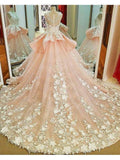 Lace Appliqued Princess Ball Gown Wedding Dresses Pink Bridal Gowns,apd2326-SheerGirl