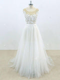 Lace Appliqued See Through Beach Wedding Dresses Summer Wedding Dress SWD0062-SheerGirl