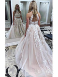 Lace Appliquéd Two Piece Prom Dresses Long Cheap Halter Ball Gowns APD3165-SheerGirl