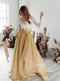 Lace Bodice Long Sleeves Two Pieces Bridal Gown Marigold Skirt Wedding Dress AWD1709-SheerGirl