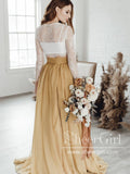 Lace Bodice Long Sleeves Two Pieces Bridal Gown Marigold Skirt Wedding Dress AWD1709-SheerGirl