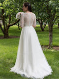 Lace Bodice Wedding Dresses with Half Sleeves,Cheap Bridal Gowns SWD0045-SheerGirl