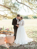 Lace Full A-Line Rustic-Chic Wedding Dress With Long Sleeves Ivory Oversize Bridal Dress AWD1643-SheerGirl