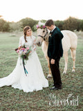 Lace Full A-Line Rustic-Chic Wedding Dress With Long Sleeves Ivory Oversize Bridal Dress AWD1643-SheerGirl