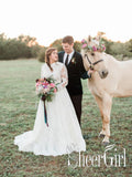 Lace Full A-Line Rustic-Chic Wedding Dress With Long Sleeves Ivory Oversize Bridal Dress AWD1643-SheerGirl