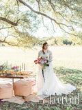 Lace Full A-Line Rustic-Chic Wedding Dress With Long Sleeves Ivory Oversize Bridal Dress AWD1643-SheerGirl